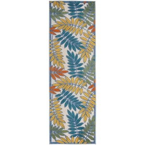 Pemberly Row 8' Runner Ivory Multicolor Fabric Tropical Area Rug (8' Runner)