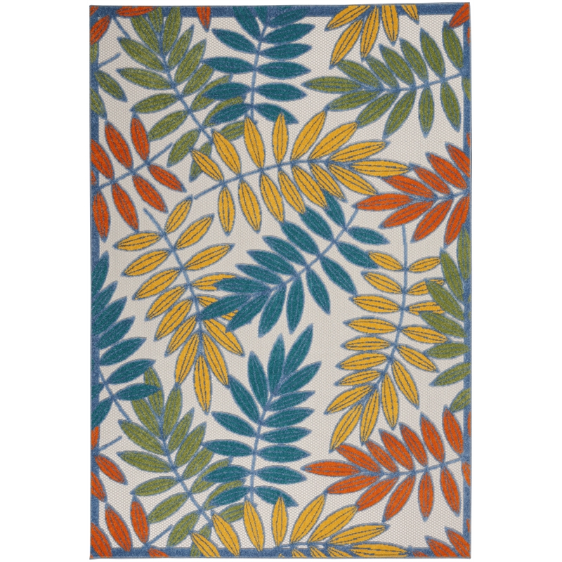 Pemberly Row 6' x 9' Ivory Multicolor Fabric Tropical Area Rug (6' x 9')