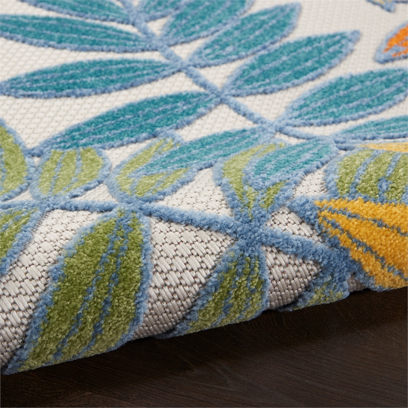 Pemberly Row 6' x 9' Ivory Multicolor Fabric Tropical Area Rug (6' x 9')