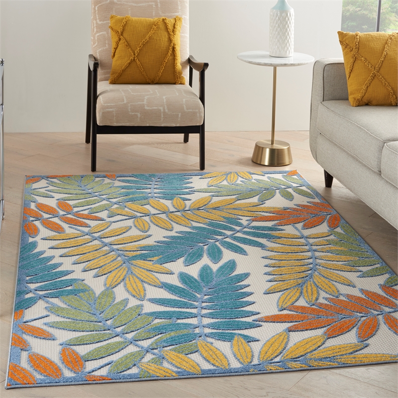 Pemberly Row 6' x 9' Ivory Multicolor Fabric Tropical Area Rug (6' x 9')