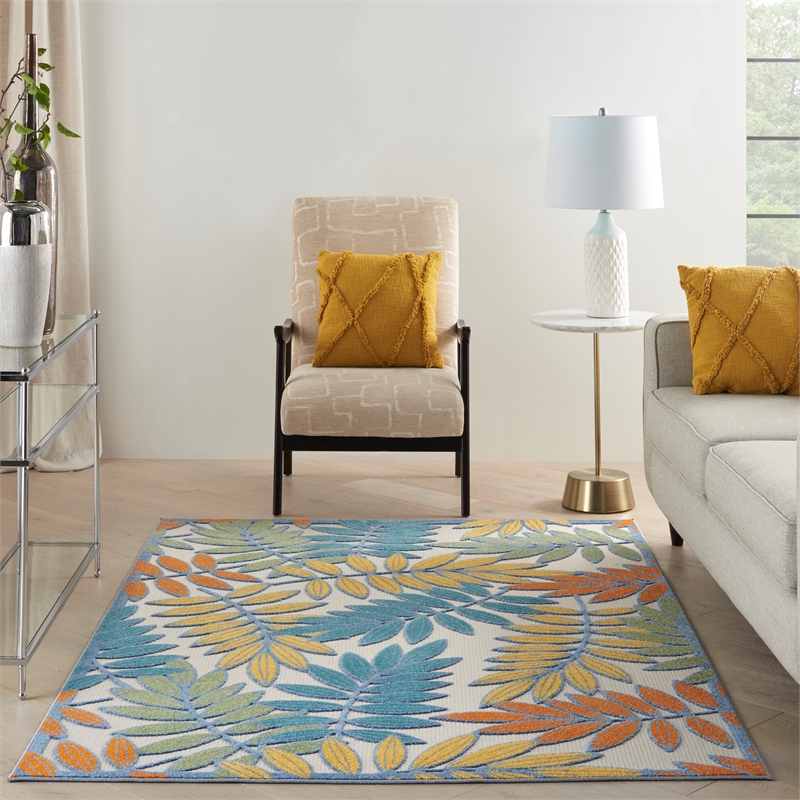 Pemberly Row 6' x 9' Ivory Multicolor Fabric Tropical Area Rug (6' x 9')