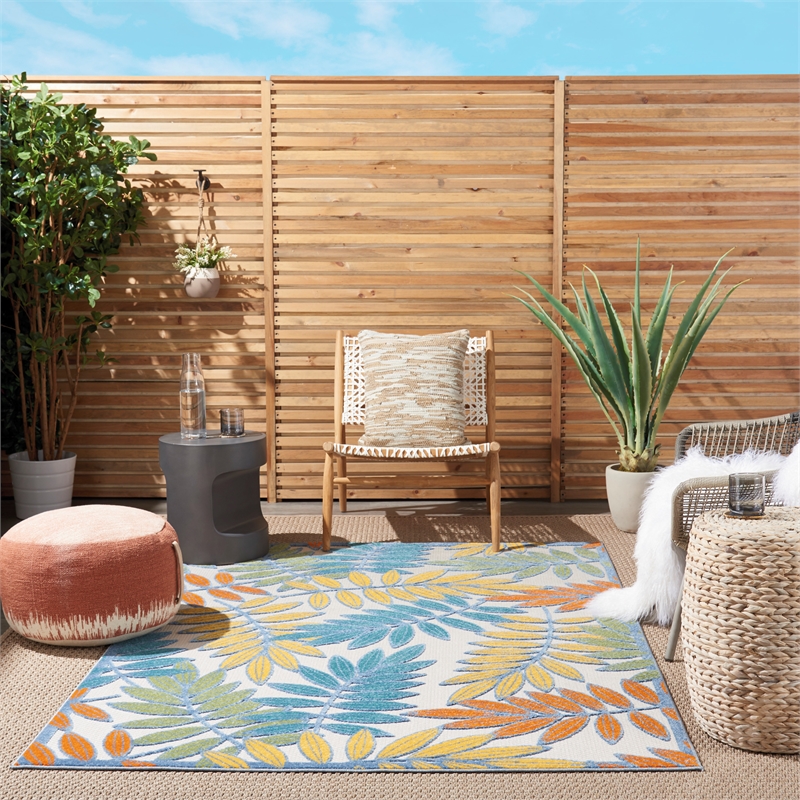 Pemberly Row 6' x 9' Ivory Multicolor Fabric Tropical Area Rug (6' x 9')