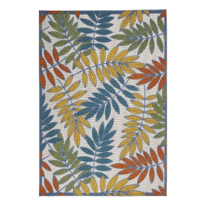 Pemberly Row 6' x 9' Ivory Multicolor Fabric Tropical Area Rug (6' x 9')