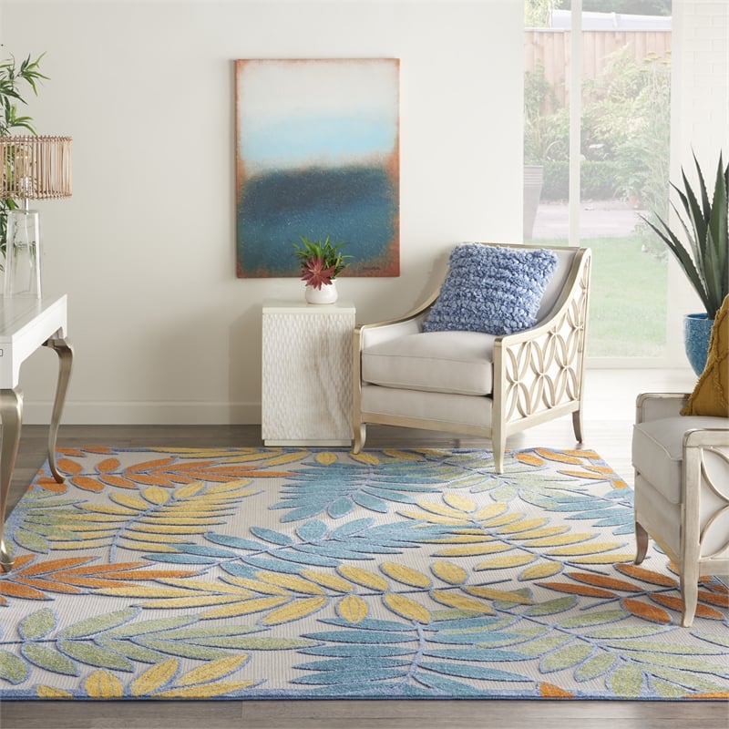 Pemberly Row 8' x 11' Ivory Multicolor Fabric Tropical Area Rug (8' x 11')