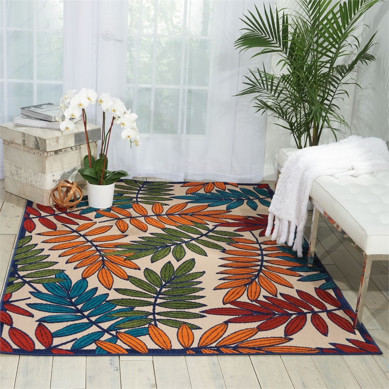 Pemberly Row 5' x 8' Multicolor Fabric Tropical Area Rug (5' x 8')