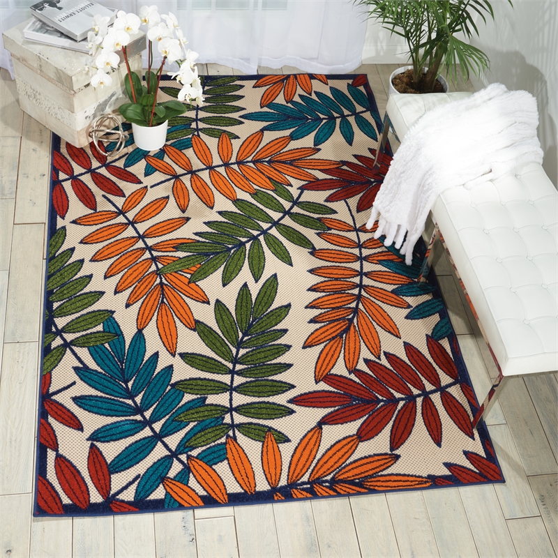 Pemberly Row 5' x 8' Multicolor Fabric Tropical Area Rug (5' x 8')