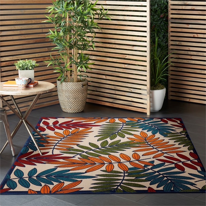Pemberly Row 5' x 8' Multicolor Fabric Tropical Area Rug (5' x 8')