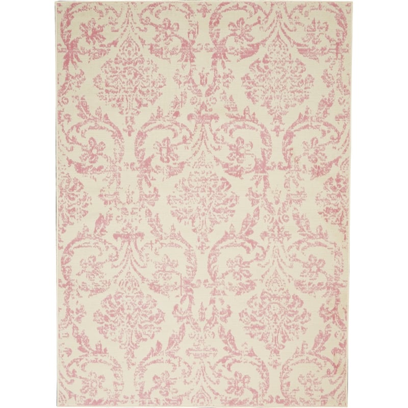 Pemberly Row 5' x 7' White and Pink Fabric Vintage Area Rug (5' x 7')