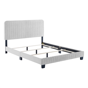 Pemberly Row Channel Tufted Performance Velvet Twin Bed in Light Gray