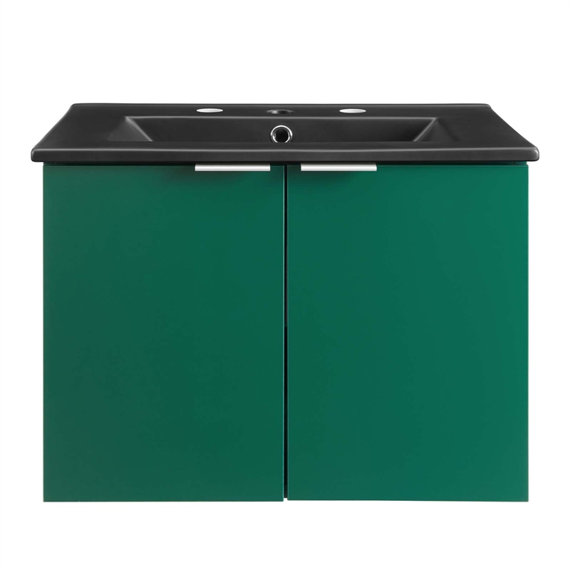 Pemberly Row Modern Wood Wall-Mount Bathroom Vanity in Green/Black