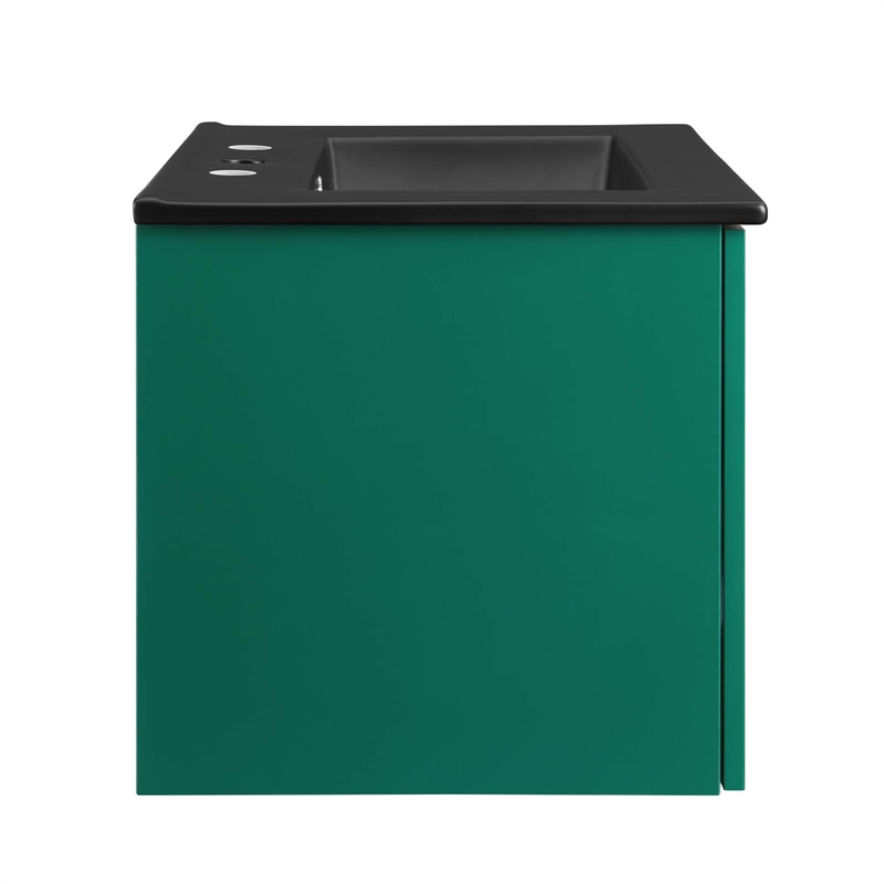 Pemberly Row Modern Wood Wall-Mount Bathroom Vanity in Green/Black