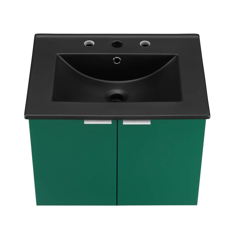 Pemberly Row Modern Wood Wall-Mount Bathroom Vanity in Green/Black