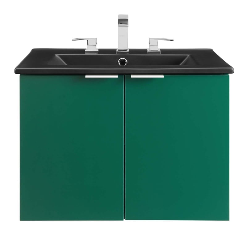 Pemberly Row Modern Wood Wall-Mount Bathroom Vanity in Green/Black