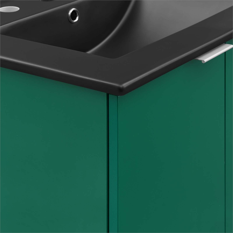 Pemberly Row Modern Wood Wall-Mount Bathroom Vanity in Green/Black