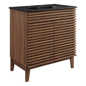 Pemberly Row 30&quot Modern Wood/Ceramic Bathroom Vanity in Walnut/Black