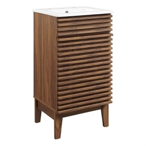 Pemberly Row 18&quot Modern Wood Bathroom Vanity Cabinet in Walnut/White