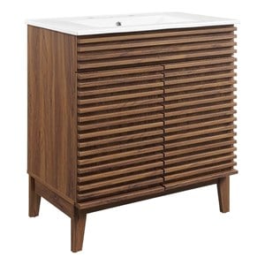 Pemberly Row 30&quot Modern Wood Bathroom Vanity Cabinet in Walnut/White