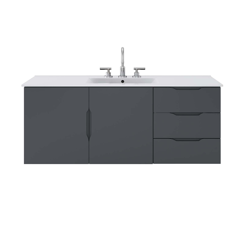 Pemberly Row Modern Wood Single Sink Bathroom Vanity in Gray/White