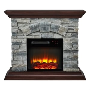 Pemberly Row 40&quot Magnesium Oxide Freestanding Electric Fireplace in Gray