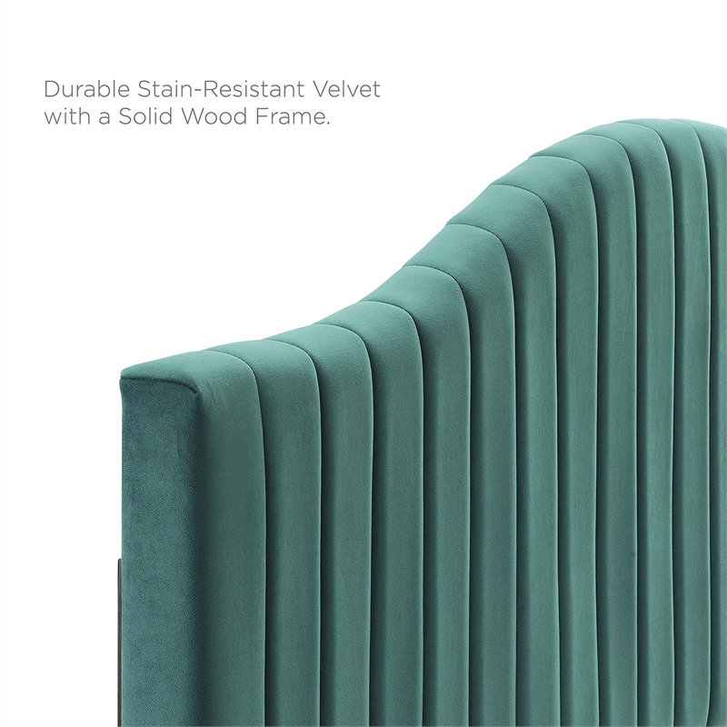 Pemberly Row Channel Tufted Velvet King/California King Headboard in Teal