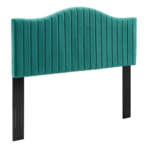 Pemberly Row Channel Tufted Velvet King/California King Headboard in Teal