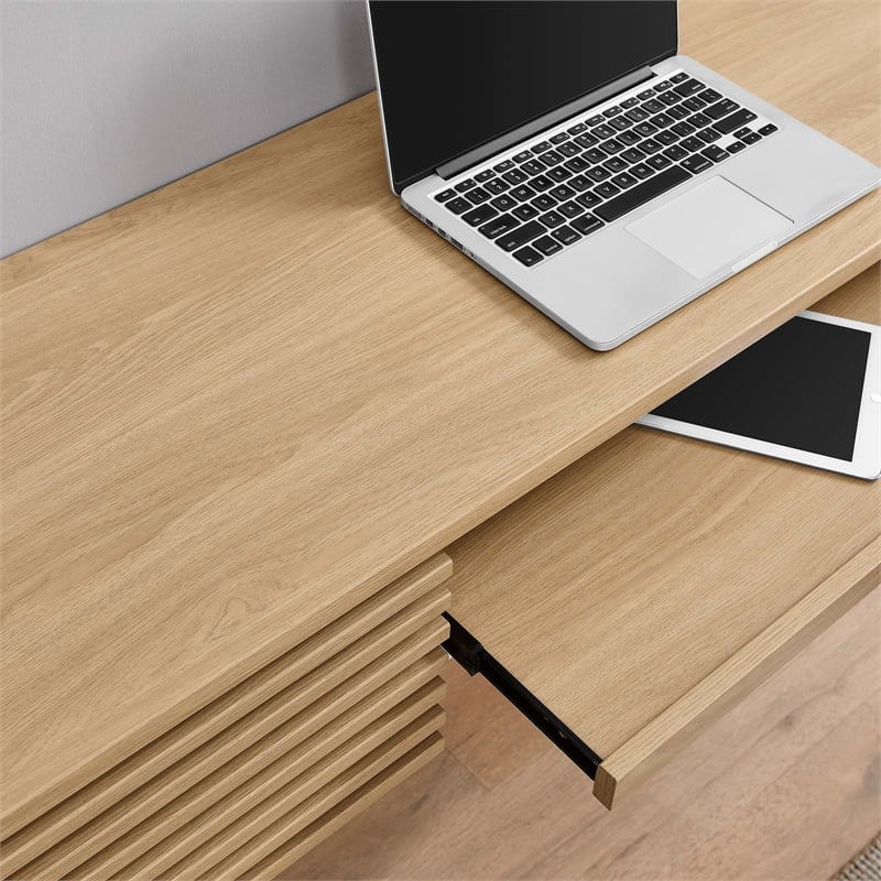 Pemberly Row Wall Mount Particleboard and Wood Office Desk in Oak