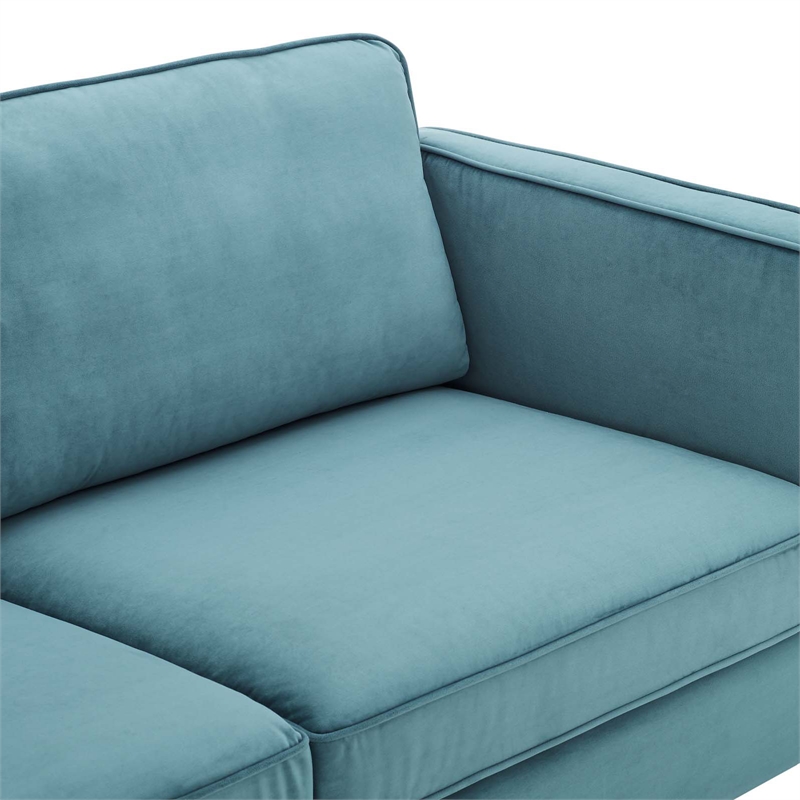 Pemberly Row Performance Velvet Sofa with Metal Leg in Sea Blue
