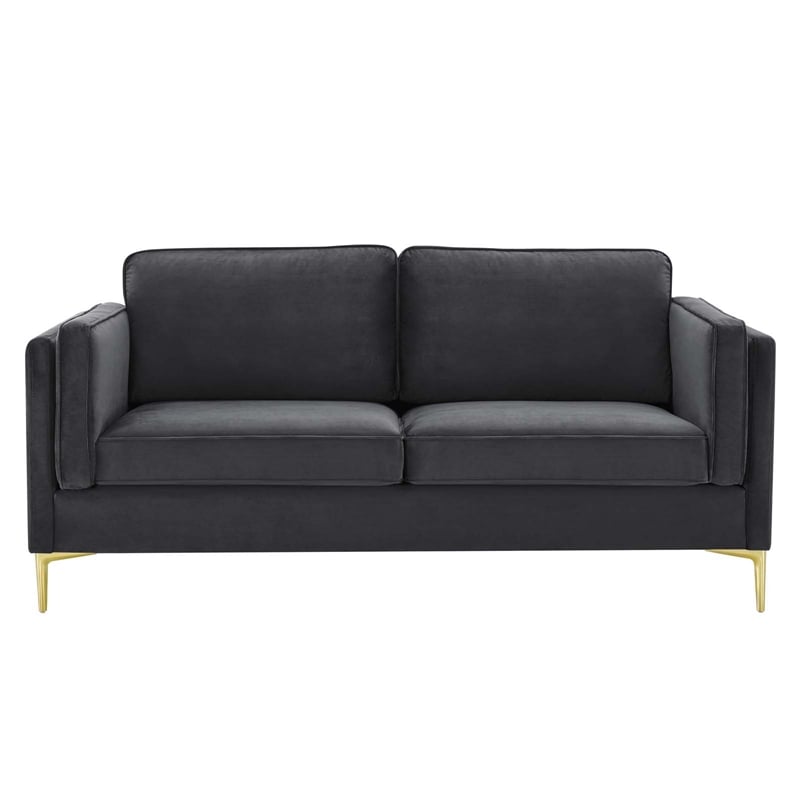 Pemberly Row Performance Velvet Sofa with Metal Leg in Charcoal