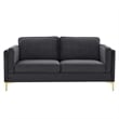 Pemberly Row Performance Velvet Sofa with Metal Leg in Charcoal