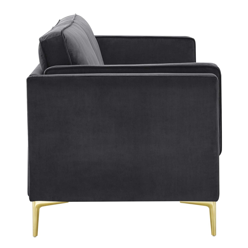 Pemberly Row Performance Velvet Sofa with Metal Leg in Charcoal
