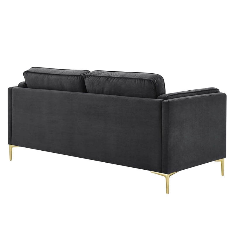 Pemberly Row Performance Velvet Sofa with Metal Leg in Charcoal