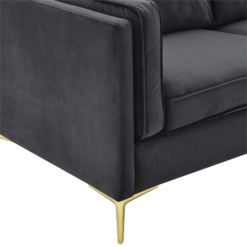 Pemberly Row Performance Velvet Sofa with Metal Leg in Charcoal