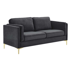 Pemberly Row Performance Velvet Sofa with Metal Leg in Charcoal