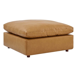 Pemberly Row Down Filled Overstuffed Faux Leather Ottoman in Tan