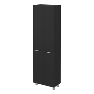 Pemberly Row 79&quotH Engineered Wood Double Door Pantry Cabinet in Black
