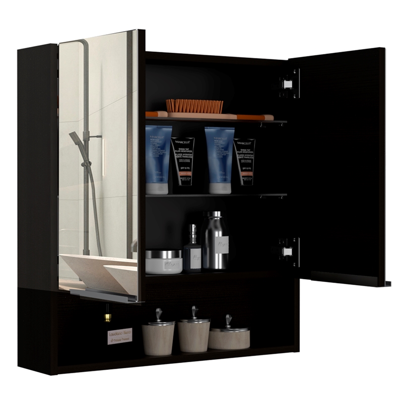 Pemberly Row Modern Medicine Cabinet Black Color Engineered Wood