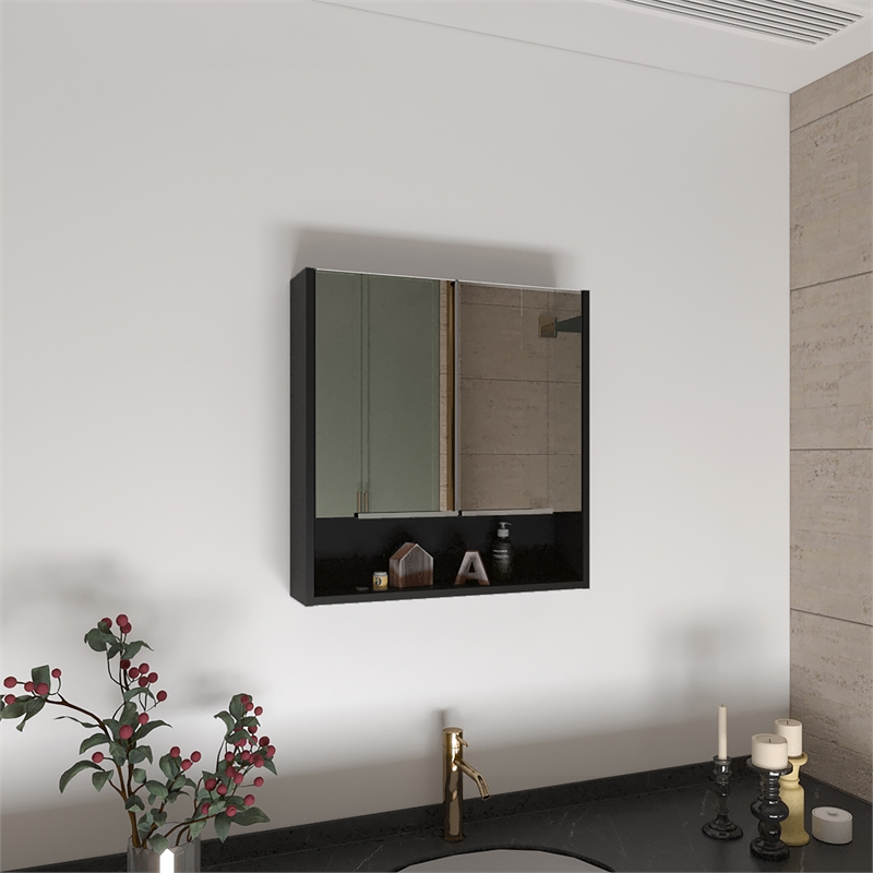 Pemberly Row Modern Medicine Cabinet Black Color Engineered Wood