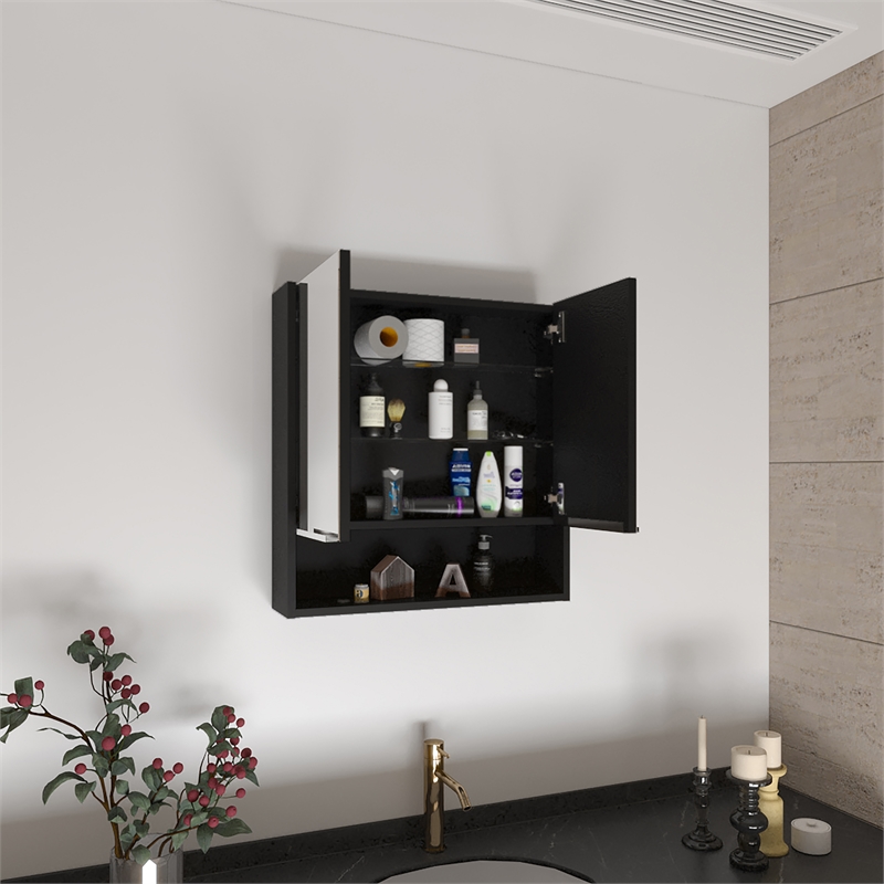 Pemberly Row Modern Medicine Cabinet Black Color Engineered Wood