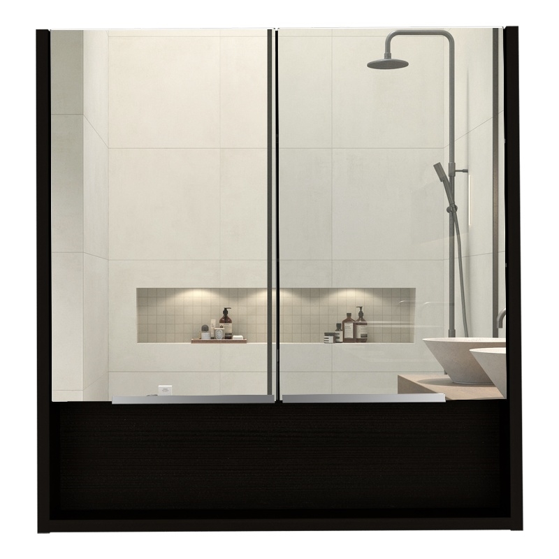 Pemberly Row Modern Medicine Cabinet Black Color Engineered Wood