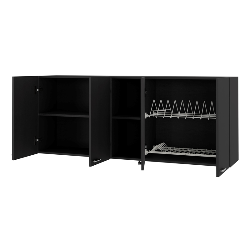 Pemberly Row Modern Wall Cabinet Two Shelves Engineered Wood Black