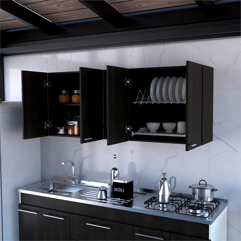 Pemberly Row Modern Wall Cabinet Two Shelves Engineered Wood Black