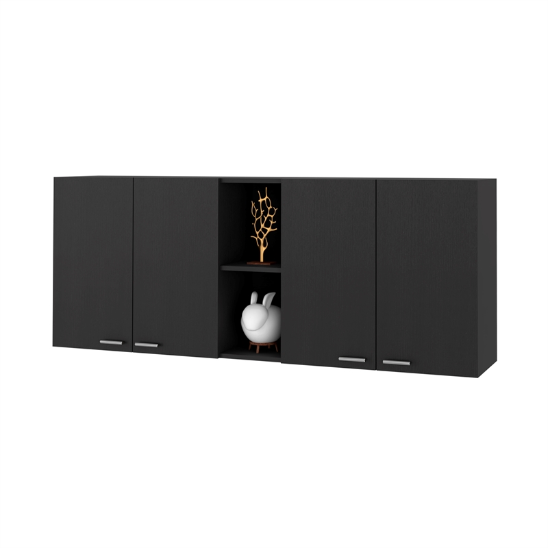 Pemberly Row Modern Wall Cabinet Two Shelves Engineered Wood Black