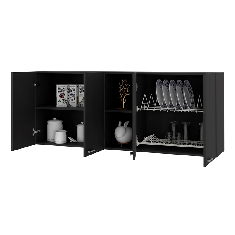 Pemberly Row Modern Wall Cabinet Two Shelves Engineered Wood Black