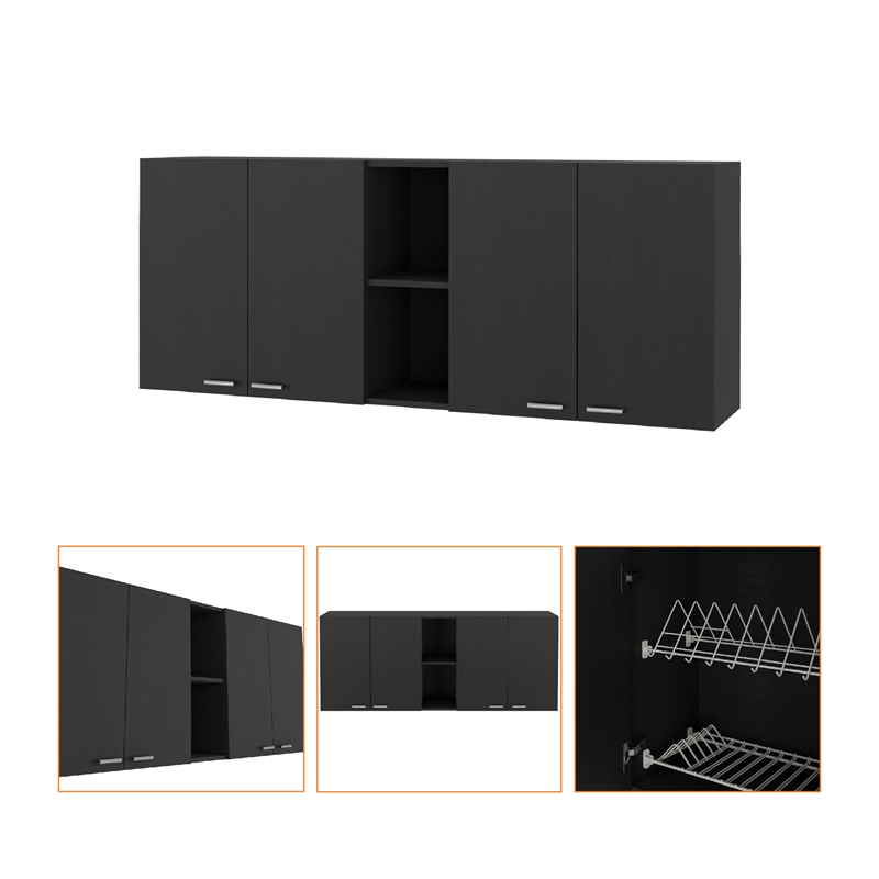 Pemberly Row Modern Wall Cabinet Two Shelves Engineered Wood Black