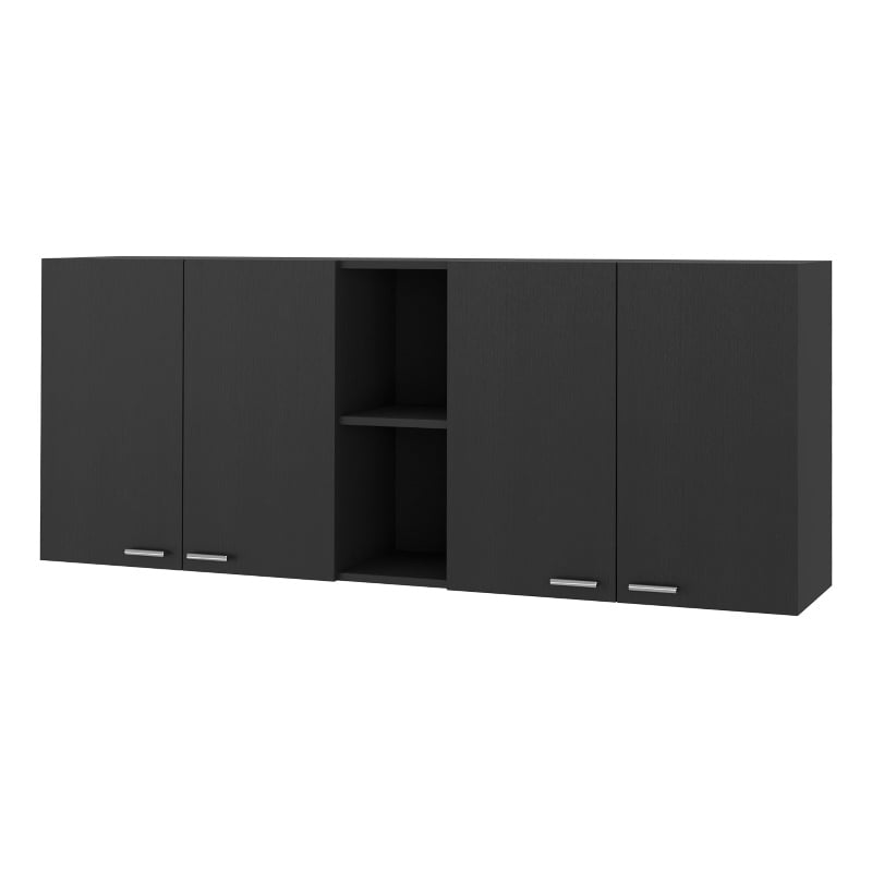 Pemberly Row Modern Wall Cabinet Two Shelves Engineered Wood Black