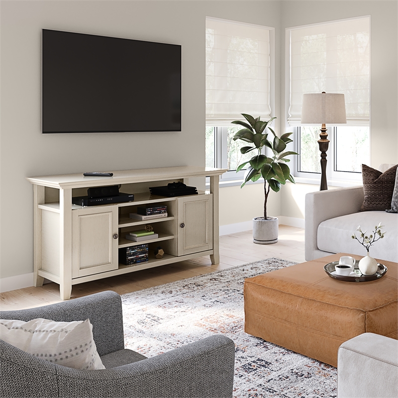 Pemberly Row Solid Wood 54 inch Wide Transitional TV Media Stand - Antique White