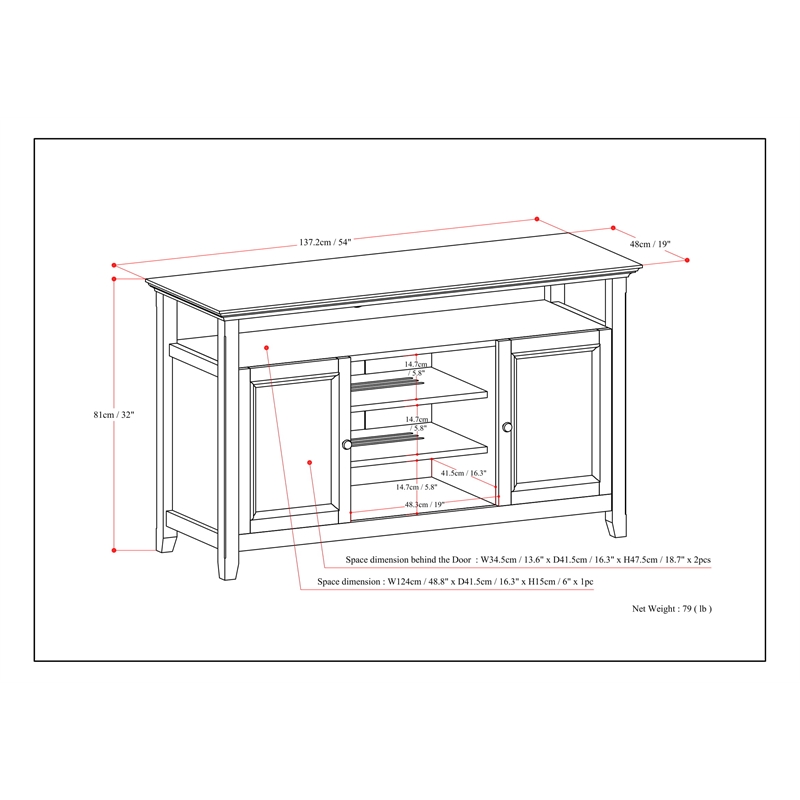 Pemberly Row Solid Wood 54 inch Wide Transitional TV Media Stand - Antique White