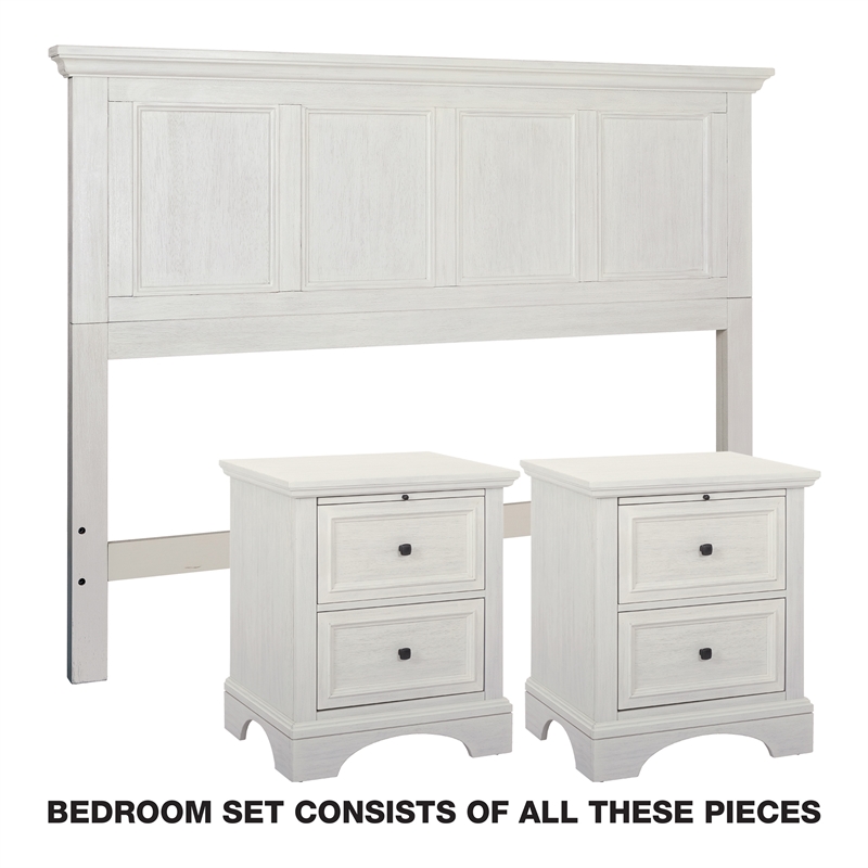 Pemberly Row Farmhouse Basics Bed Queen 3pc. Bedroom Set - Rustic White Wood