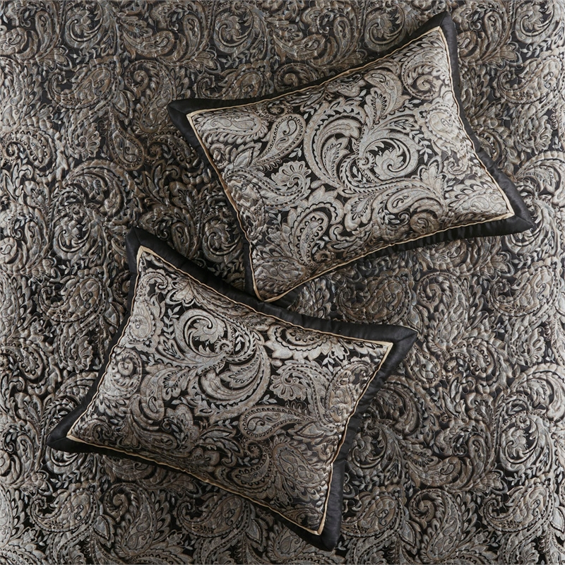 Pemberly Row 5-Piece Cotton Reversible Jacquard Bedspread Set - Black