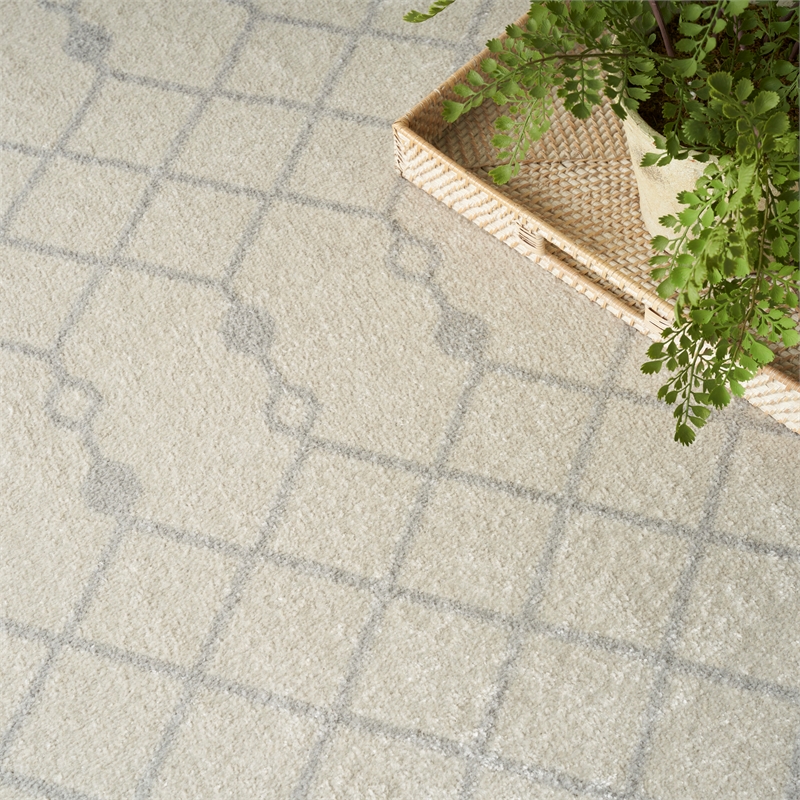 Pemberly Row Machine Washable 9' x 12' Ivory Bohemian Indoor Rug